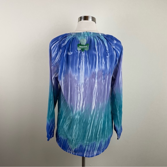 Shenanigans Blue Purple Green Stripe Ombre Long Sleeve Blouse Top New Women - Picture 6 of 7